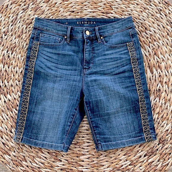 WHBM Gold Trim Denim Bermuda Short - Picture 5 of 15